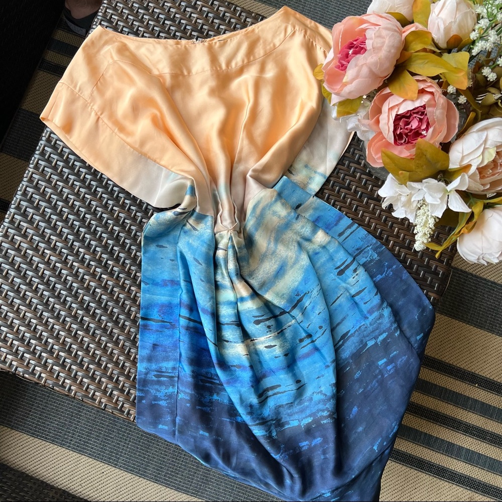 VINCE CAMUTO | Silk Peach Blue Ombré Dress - Picture 4 of 14
